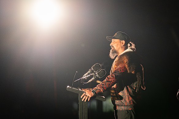 Uncle Mark Brown, a Bunurong elder, at the Shrine’s Welcome to Country ceremony.