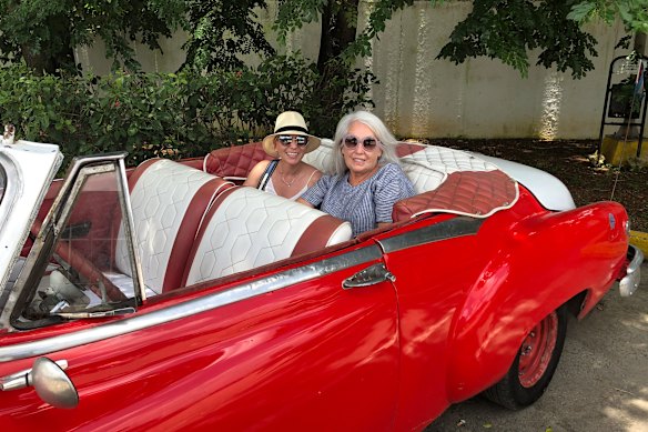 Annalouise Spence (left) with her employer Judith Neilson in Cuba in 2018.