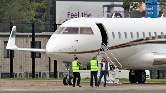 Andrew Forrest at Sydney airport in January 2021 boarding the Fortescue Metals private jet to fly back to Perth.