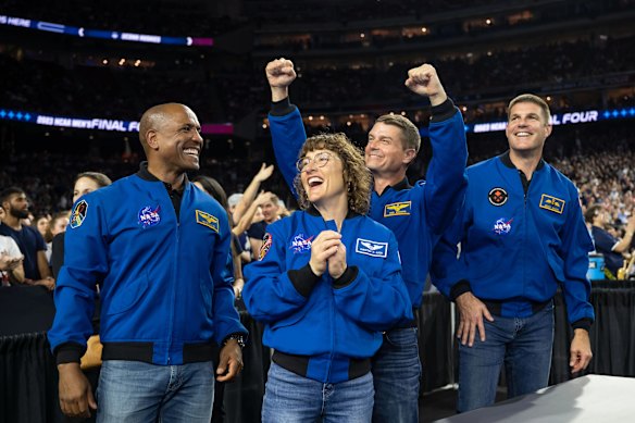 From left: NASA Artemis II astronauts Victor Glover, Christina Koch, and Reid Wiseman, and Canadian Space Agency astronaut Jeremy Hansen.