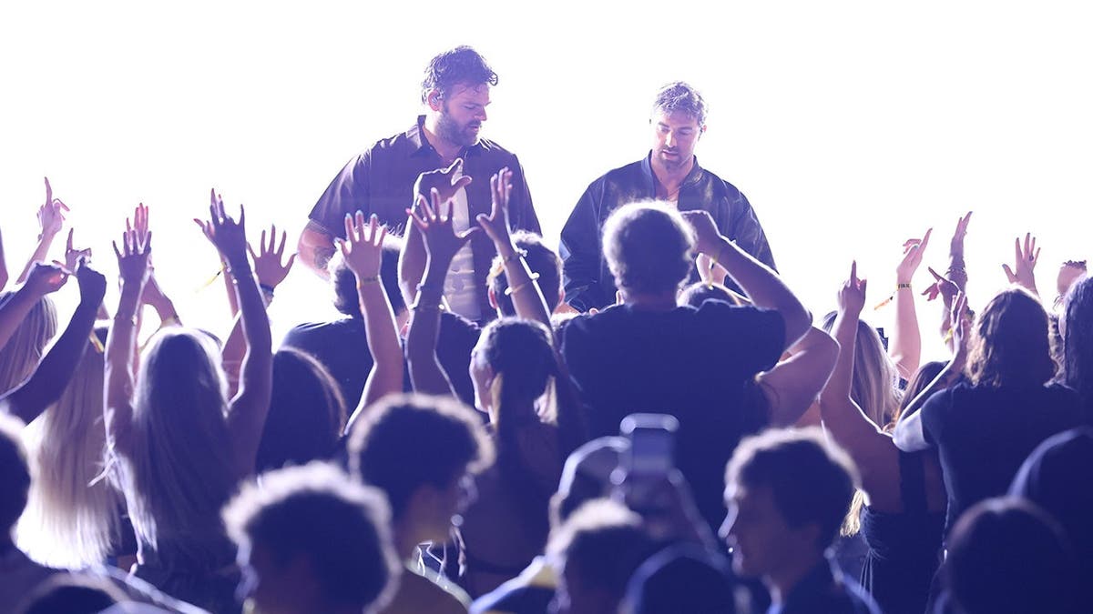 The Chainsmokers performing on stage at Lucas Oil Stadium in Indianapolis