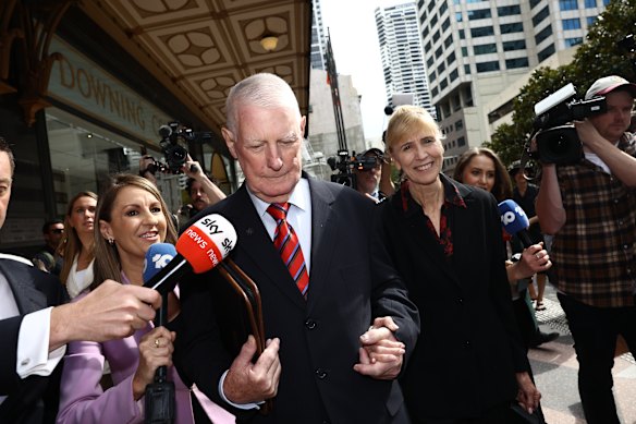 Parents Len and Sue Roberts-Smith leave the Downing Centre after the former soldier was granted bail.