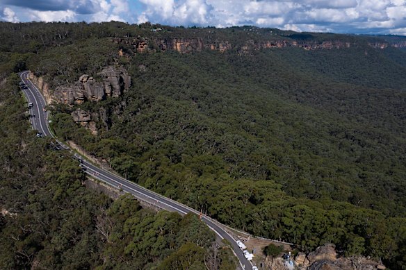 The closed section of the Great Western Highway, which has serious cracking and ground movement.