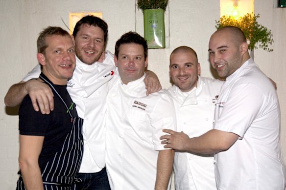 At a charity dinner at George Calombaris’ Hellenic Republic in 2009. From left: Martin Boetz, Manu Feildel, Gary Mehigan, George Calombaris and Shane Delia.