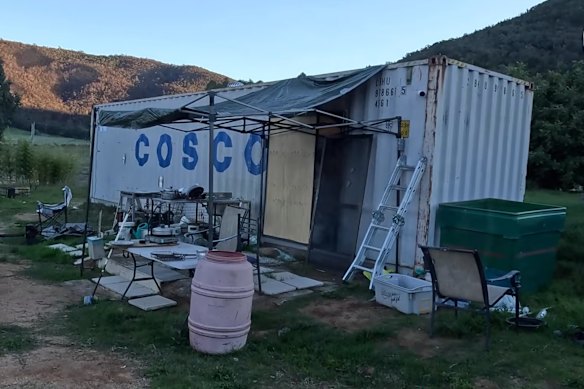 The shipping container where Dezi Freeman lived before his death in March.