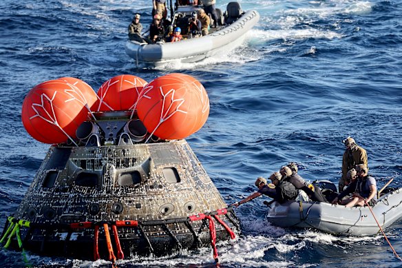 The US Navy recovers the Orion capsule after the uncrewed Artemis I mission in 2022.