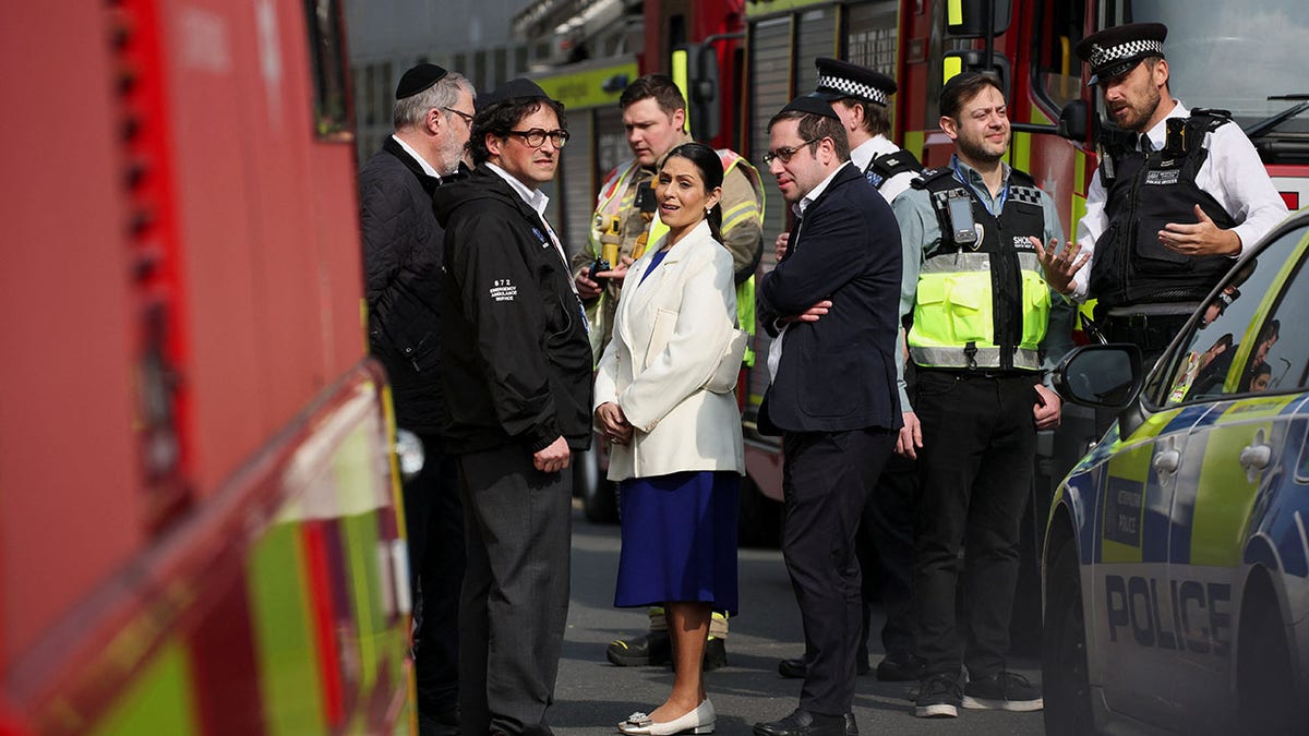 Shadow Foreign Secretary Priti Patel visiting scene of four ambulances set on fire in northwest London