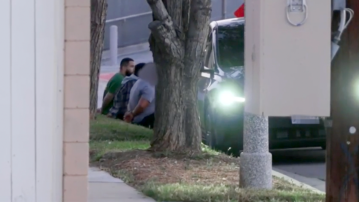 Suspected gang member kneels in custody during federal Mexican Mafia crackdown in Southern California