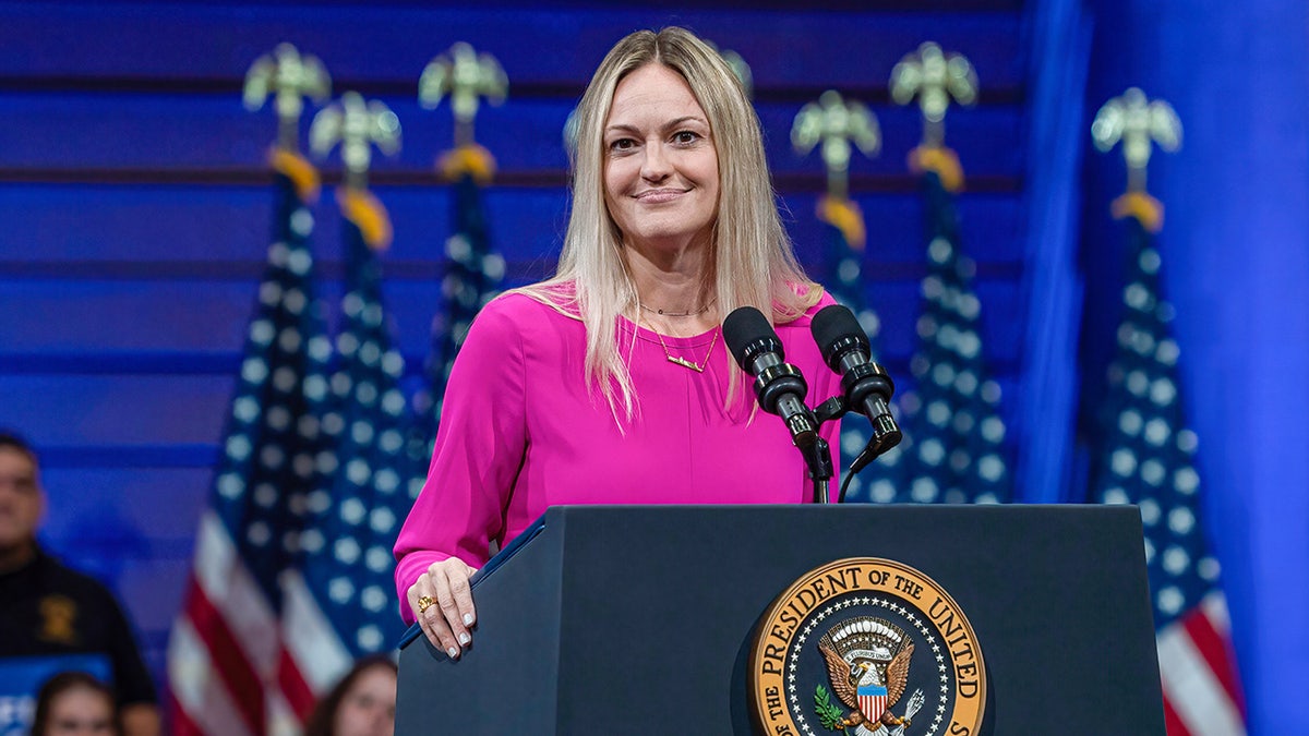 Scranton Mayor Paige Cognetti speaking at a Safer America rally