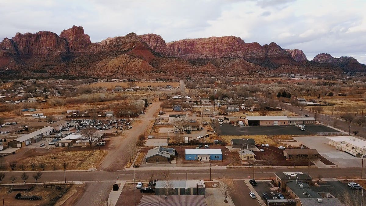 Aerial view of Short Creek, Utah.