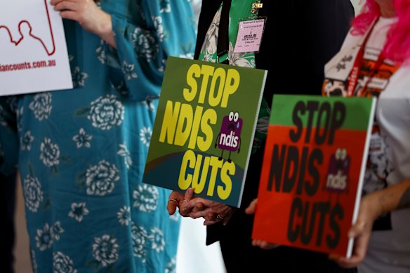 NDIS advocates during a post-budget press conference at Parliament House in Canberra earlier this month.