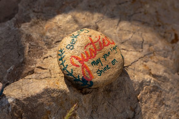 Detail of a tribute left at the Old Timers’ town camp at Alice Springs on Saturday.