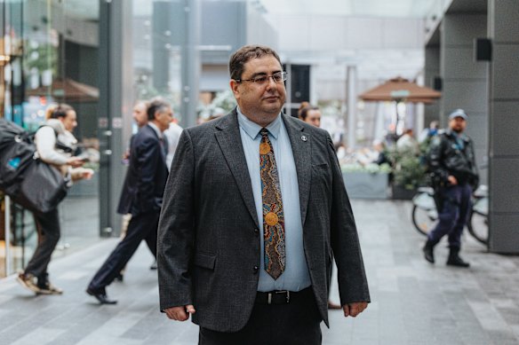 Dr Andre Oboler leaving the commission on Tuesday.