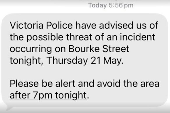 The message sent to council staff by the City of Melbourne.