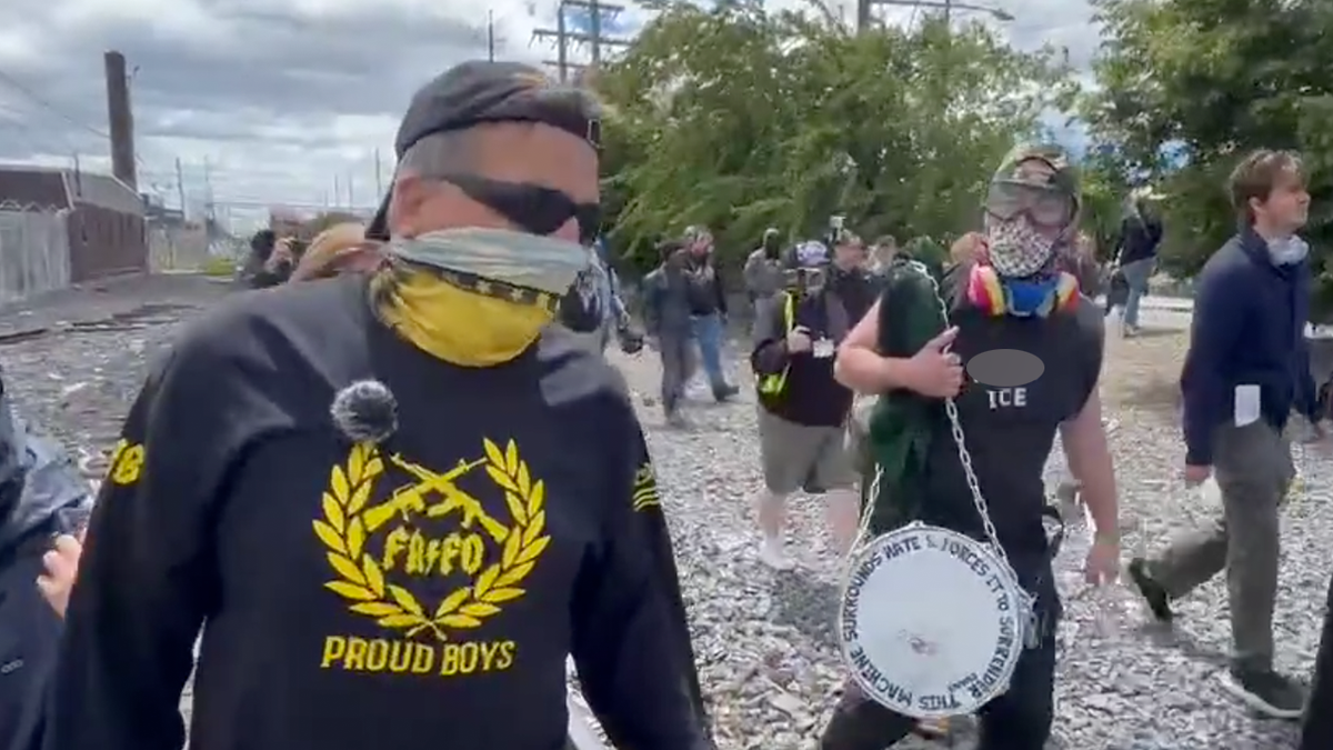 Far-right activists were seen facing off Saturday with communists and socialists at the Delaney Hall immigrant detention center in Newark, New Jersey.