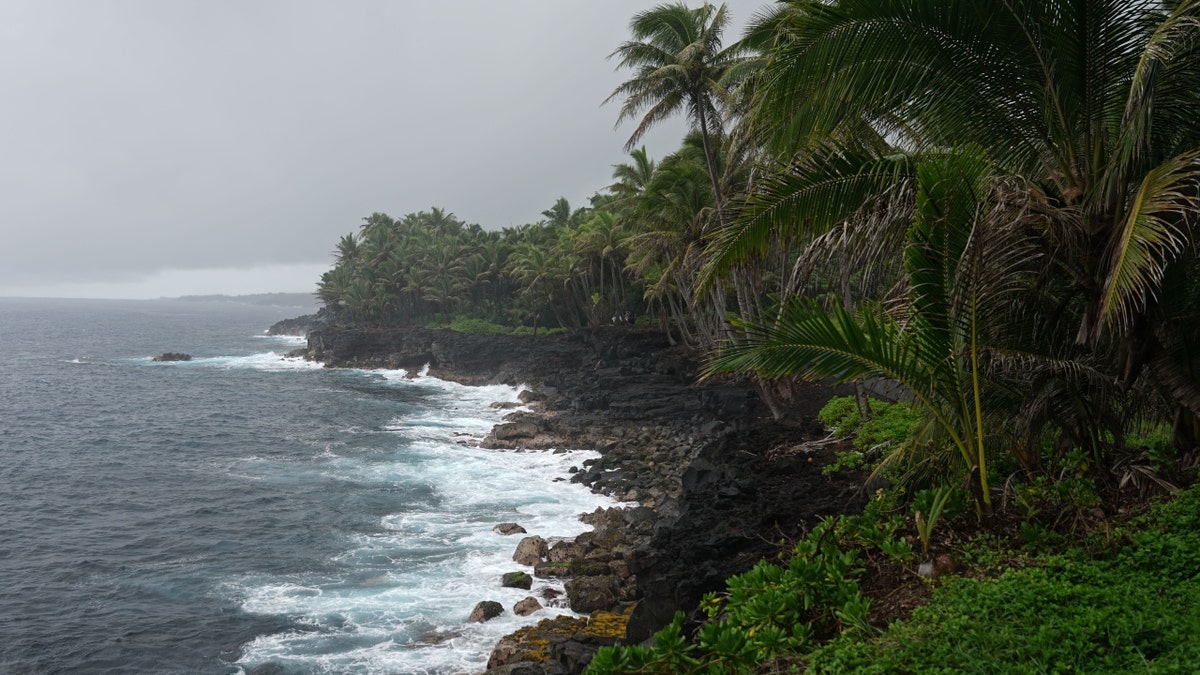Coastline of southern Big Island Hawaii with ocean and rocky shore
