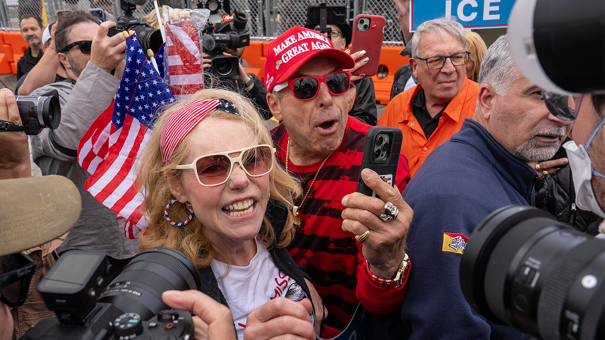 Pro-ICE supporters clash with counter-protesters during demonstrations outside Delaney Hall Immigration Detention Center on May 30, 2026 in Newark, New Jersey.