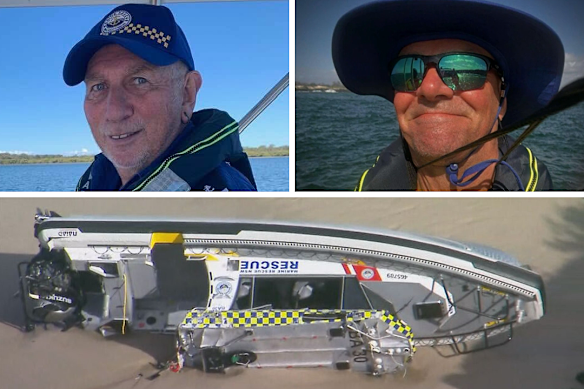 Marine Rescue NSW volunteers Bill Ewen, 78, (left), and Frank Petsch, 62, died after their rescue boat capsized.