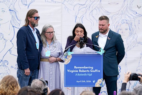 Danny and Lanette Wilson and Amanda and Sky Roberts at Virginia’s memorial service in Washington DC on April 25, 2026, one year after her death.