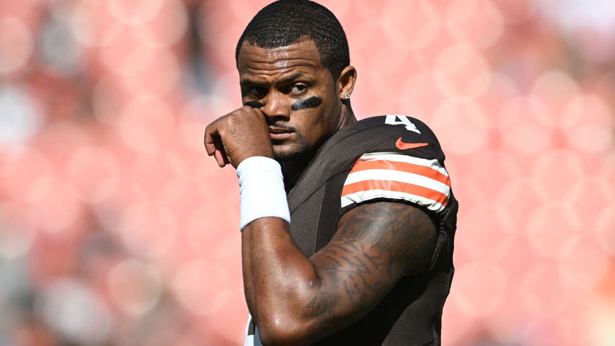 Deshaun Watson #4 of the Cleveland Browns looks on during warmups before a game against the Cincinnati Bengals at Huntington Bank Field on October 20, 2024 in Cleveland, Ohio. (Photo by Nick Cammett/Getty Images)