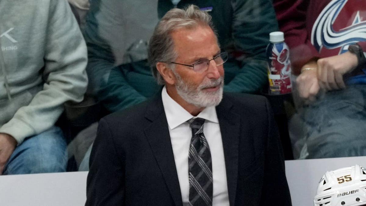Vegas Golden Knights head coach John Tortorella watching game action during NHL playoff game.
