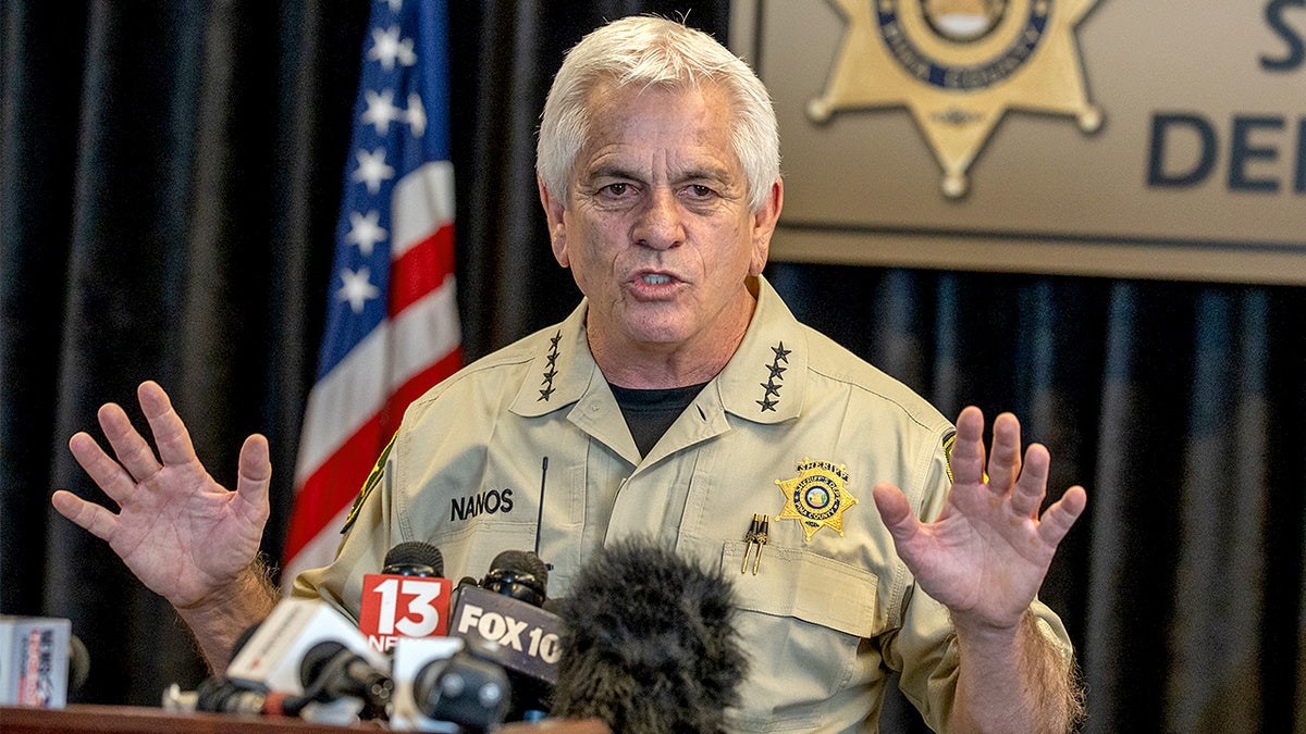 Pima County Sheriff Chris Nanos speaking to media in Catalina Arizona