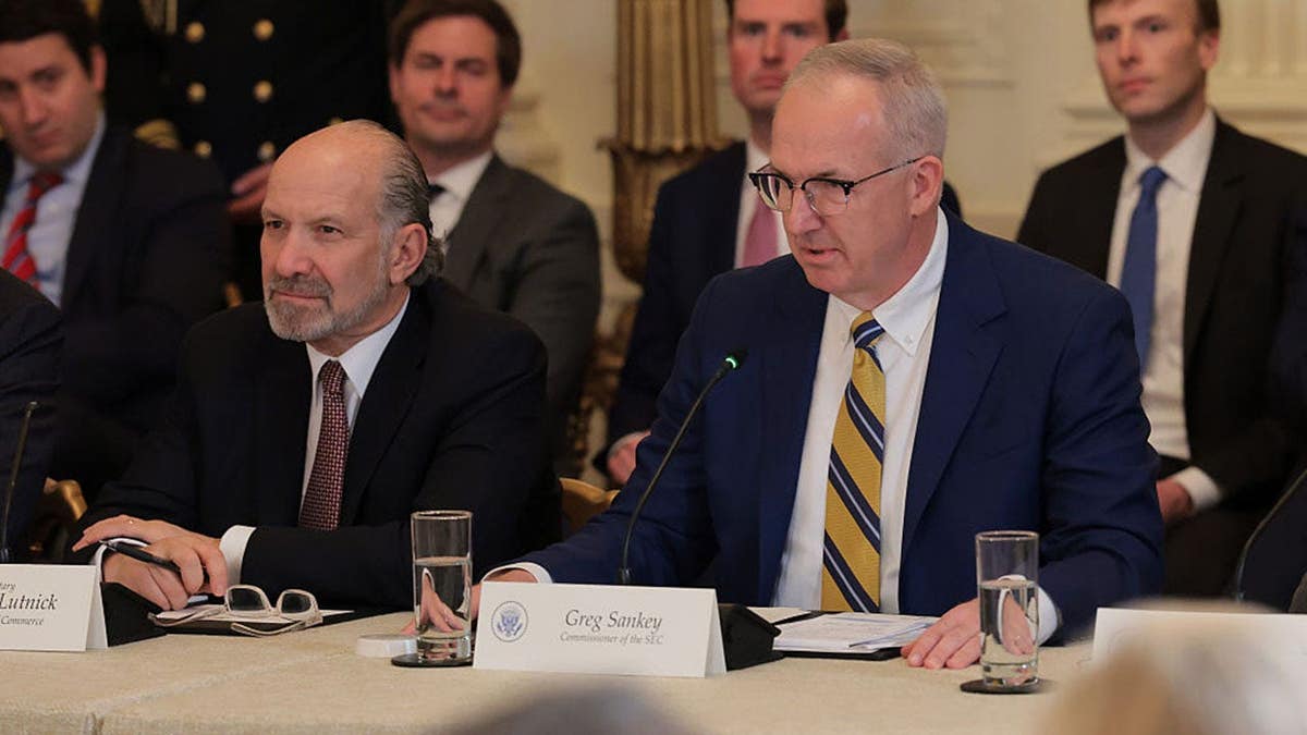 SEC Commissioner Greg Sankey speaking during a roundtable at the White House with Commerce Secretary Howard Lutnick