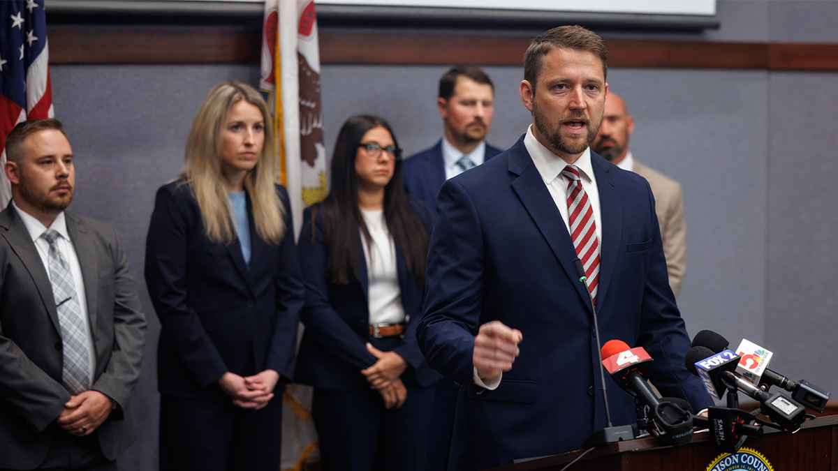 Madison County State’s Attorney Tom Haine speaks during Illinois cold case murder press conference