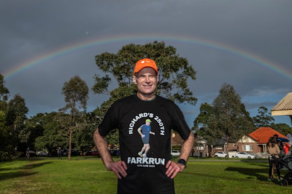 Professor Richard Scolyer after completing his 250th Parkrun in Sydney’s inner west last June.