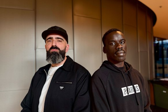 16 Yards co-chief executive Shayne Hood, and lived experience mentor Jacob Kuol.