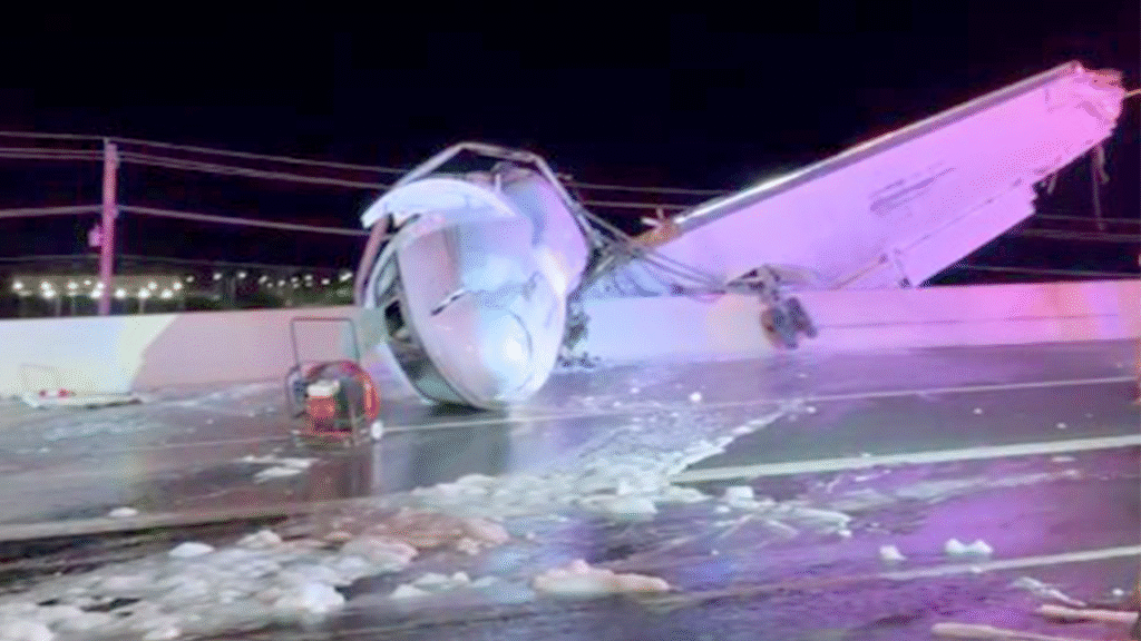 Texas plane crash leaves one dead, more injured after business jet catches fire on highway