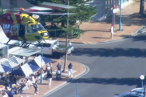 A Westpac Rescue chopper at Coogee Beach on Saturday.
