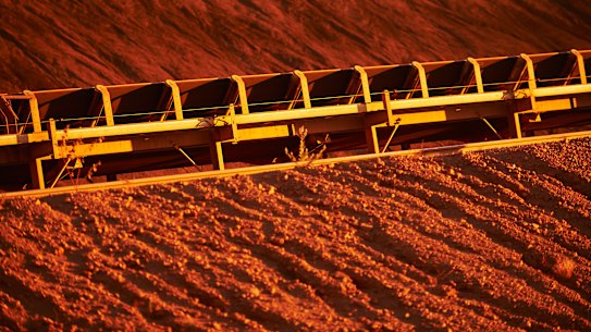 BHP’s iron ore is transported on conveyor belts in Western Australia’s Pilbara region. Photo: Supplied.