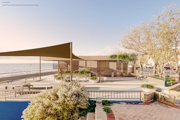 An artist impression of what the proposed Alchemy Sauna might look like above the North Cottesloe Surf Life Saving Club.
