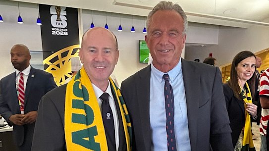 Australia’s ambassador to the United States Greg Moriarty and RFK Jr at the World Cup in June 2026.