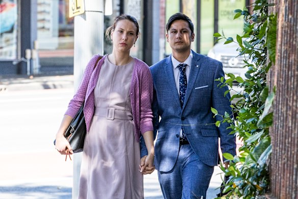 Hannah Quinn and Blake Davis outside court in December 2020.