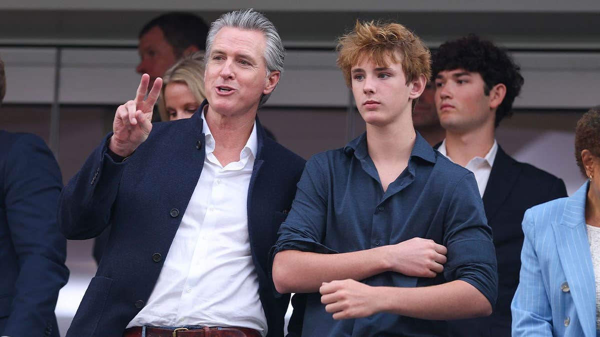 Gavin Newsom in the stands at FIFA World Cup 2026 Group D match between USA and Paraguay at Los Angeles Stadium