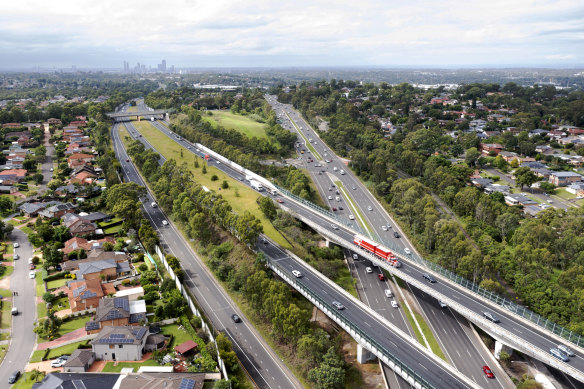 The M7 motorway at Bella Vista in Sydney’s north-west. 