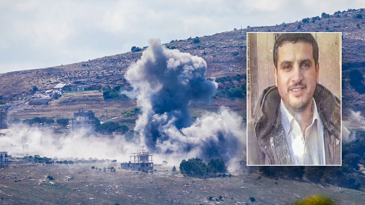 Split photo of an airstrike and Ali Musa Daqduq.