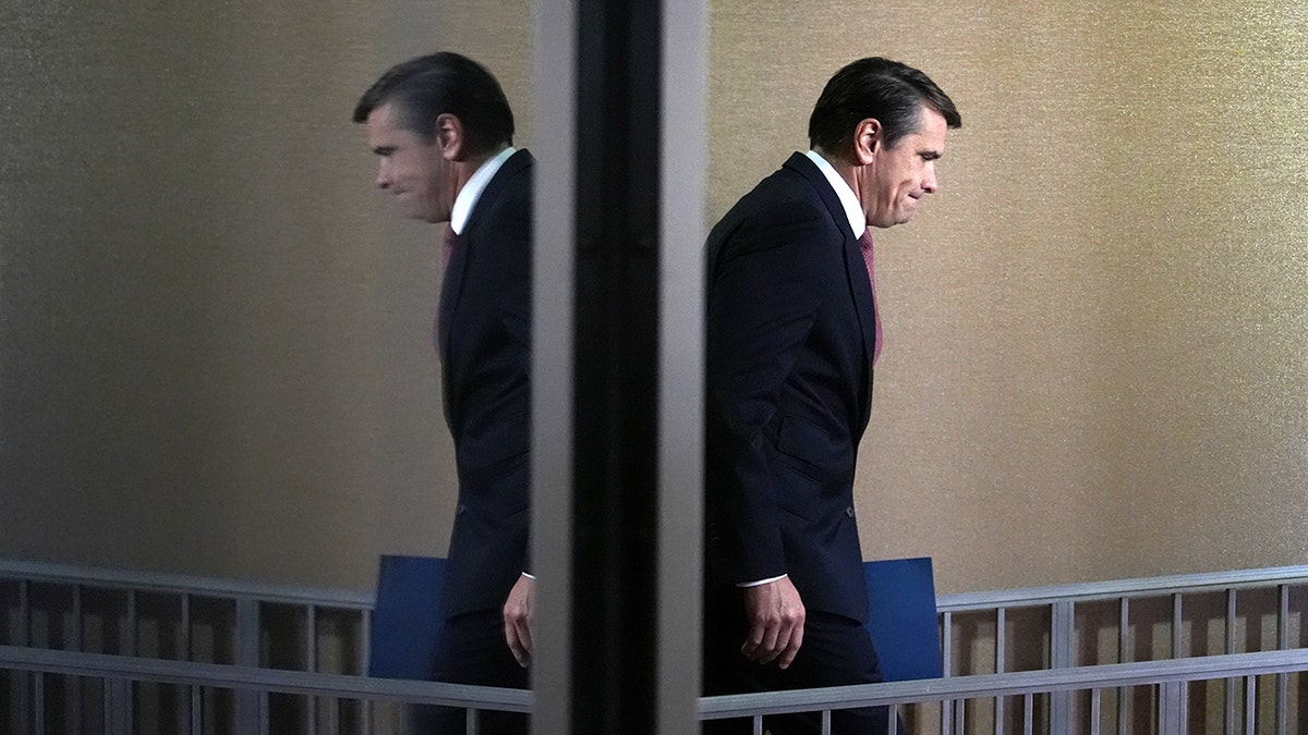 Todd Blanche arriving for a news conference at the Justice Department.