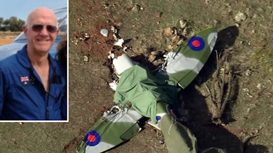 Malcolm Vivian, inset, was killed when the Spitfire plane he was flying crashed near Northam on Wednesday.