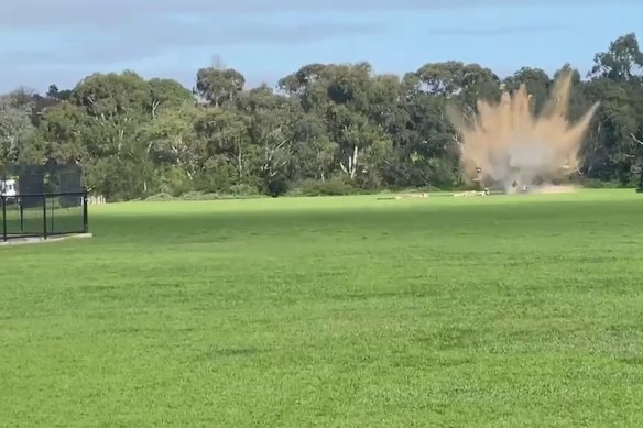 A bomb was detonated in Merri Park behind Northcote High School after it was found inside a house nearby. 