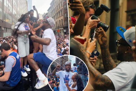 Exclusive | NYC couple scores epic engagement ‘on top of a cop car’ as Knicks party rages on: ‘Something we’ll never forget’