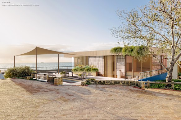 An artist impression of what the proposed Alchemy Sauna might look like above the North Cottesloe Surf Life Saving Club.