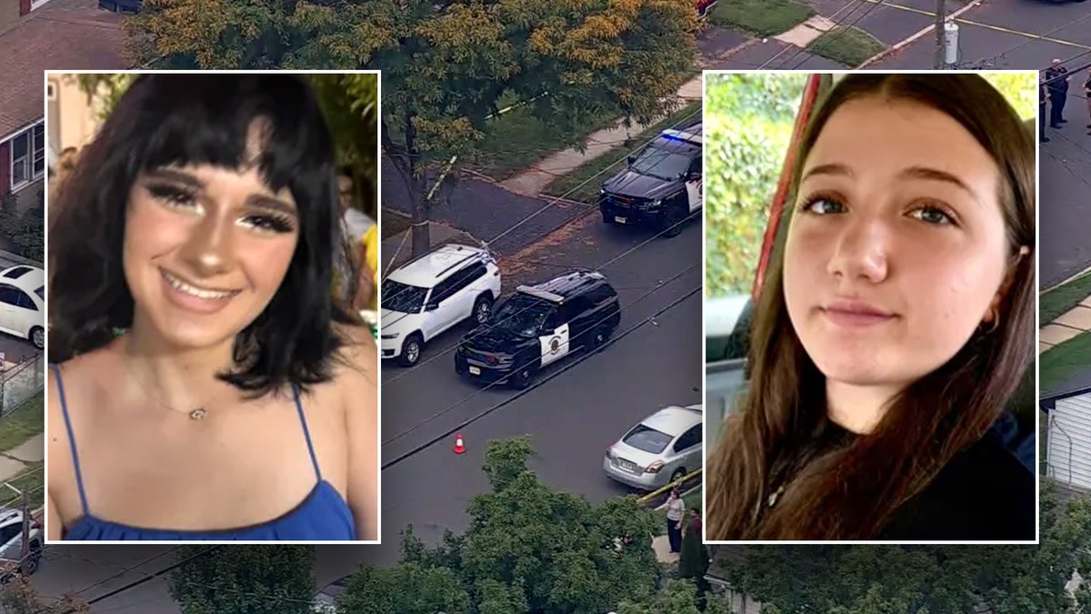 Maria Niotis and Isabella Salas pictured in an edit in front of the crime scene