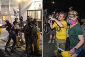 Five anti-ICE rioters arrested outside Delaney Hall after allegedly assaulting officers, smashing car windshield