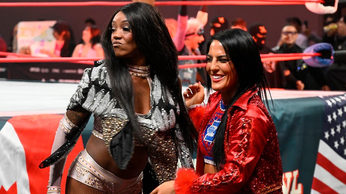 Victoria Crawford and Tessa Blanchard participating in a wrestling match in Niagara Falls Ontario