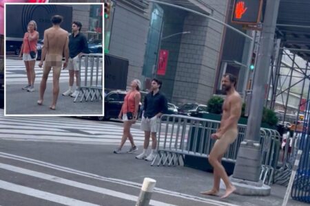 Exclusive | Buck-naked bum who’s not the Naked Cowboy strolls through Times Square, drawing gasps: video
