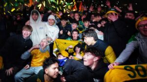 Thousands of fans pack Federation Square for early morning clash against Egypt