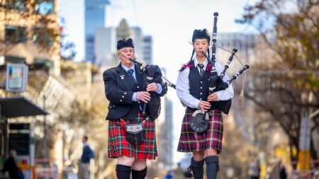 145 women perform in Melbourne City Square after Tartan Day parade